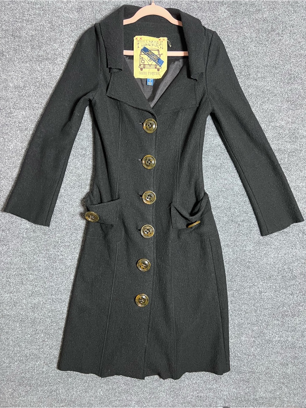 Full Tilt Millard Fillmore Womens S Black Wool Blend Long Coat Fit Flare Y2K - Picture 1 of 7